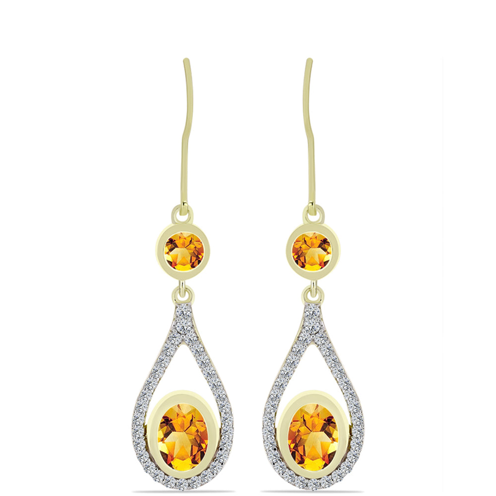 Cercei din Argint 925 Placat cu Aur ( 4.2 grame ) cu Citrin Rio Golden și Topaz Alb 2.52 Carate