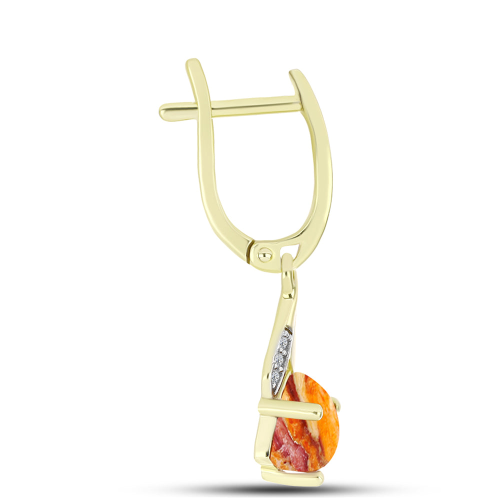 Cercei din Argint 925 Placat cu Aur ( 3.27 grame ) cu Jaspul "Lion's Paw" și Topaz Alb 2.63 Carate