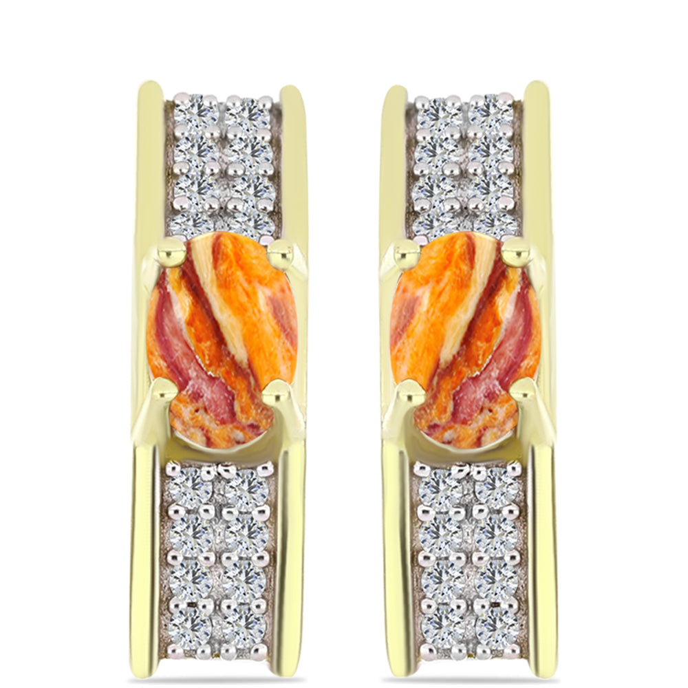 Cercei din Argint 925 Placat cu Aur ( 3.29 grame ) cu Jaspul "Lion's Paw" și Topaz Alb 1.19 Carate 1 