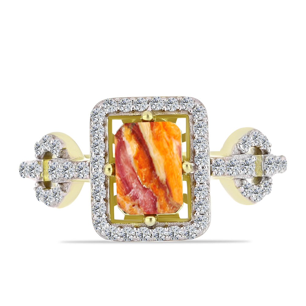 Inel din Argint 925 Placat cu Aur ( 3.31 grame ) cu Jaspul "Lion's Paw" și Topaz Alb 1.44 Carate 1 