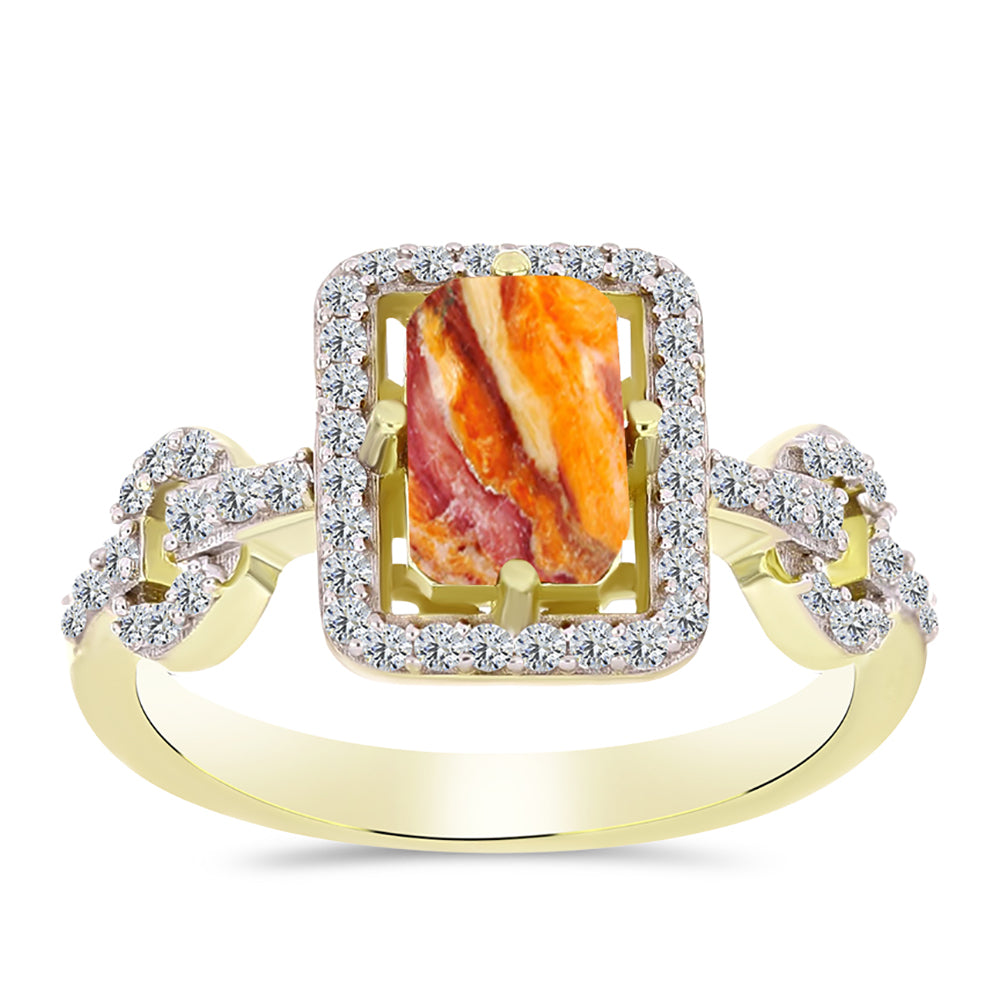 Inel din Argint 925 Placat cu Aur ( 3.31 grame ) cu Jaspul "Lion's Paw" și Topaz Alb 1.44 Carate