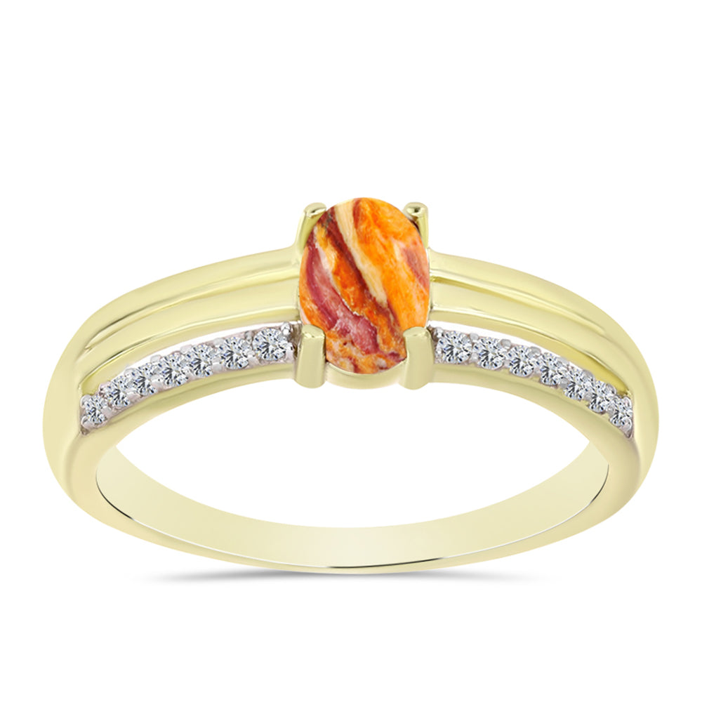 Inel din Argint 925 Placat cu Aur ( 2.86 grame ) cu Jaspul "Lion's Paw" și Topaz Alb 0.95 Carate 3 