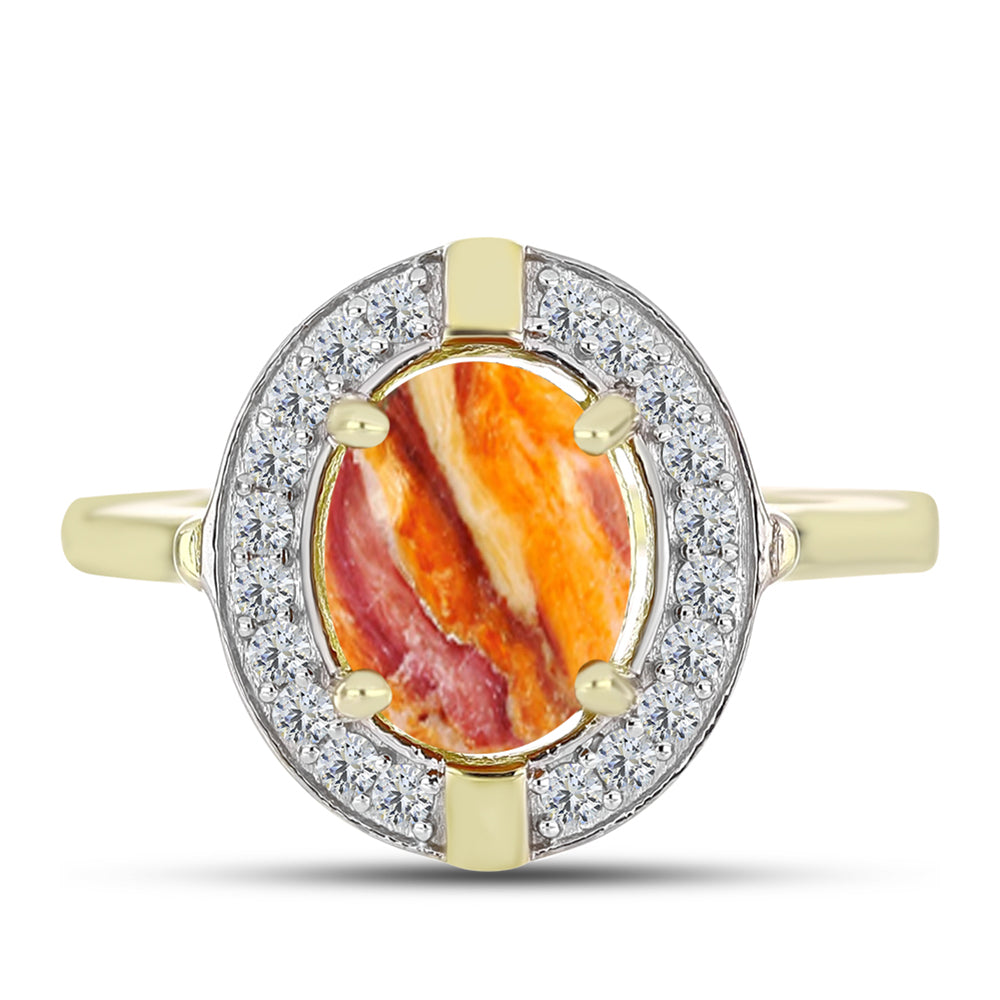 Inel din Argint 925 Placat cu Aur ( 2.88 grame ) cu Jaspul "Lion's Paw" și Topaz Alb 2.18 Carate 1 