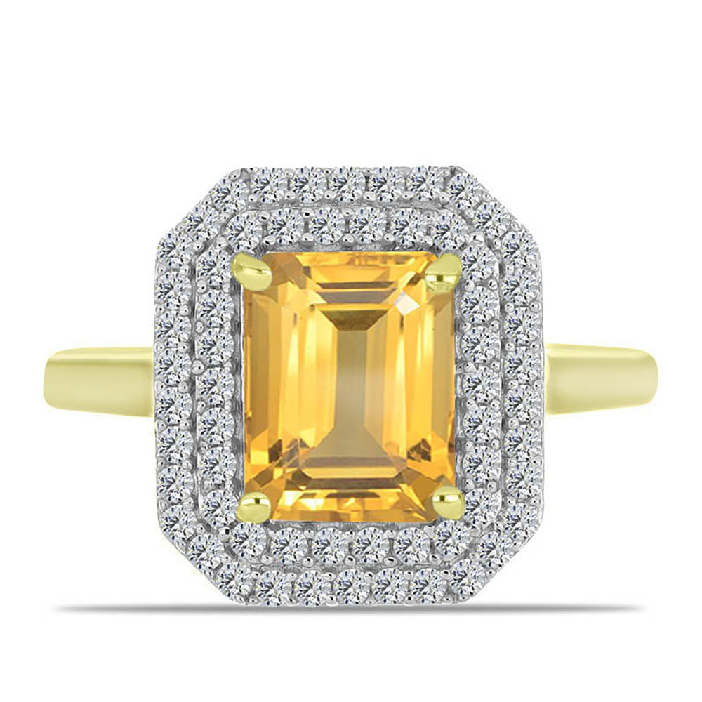 Inel din Argint 925 Placat cu Aur ( 2.94 grame ) cu Citrin Rio Golden și Topaz Alb 2.78 Carate 1 