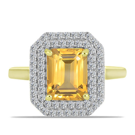 Inel din Argint 925 Placat cu Aur ( 2.94 grame ) cu Citrin Rio Golden și Topaz Alb 2.78 Carate