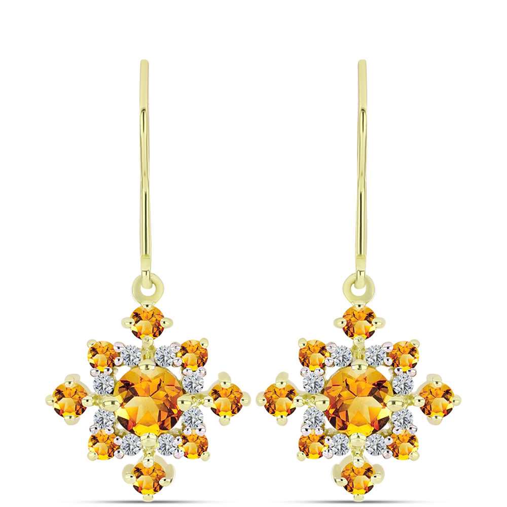 Cercei din Argint 925 Placat cu Aur ( 2.89 grame ) cu Citrin Rio Golden și Topaz Alb 1.99 Carate 1 