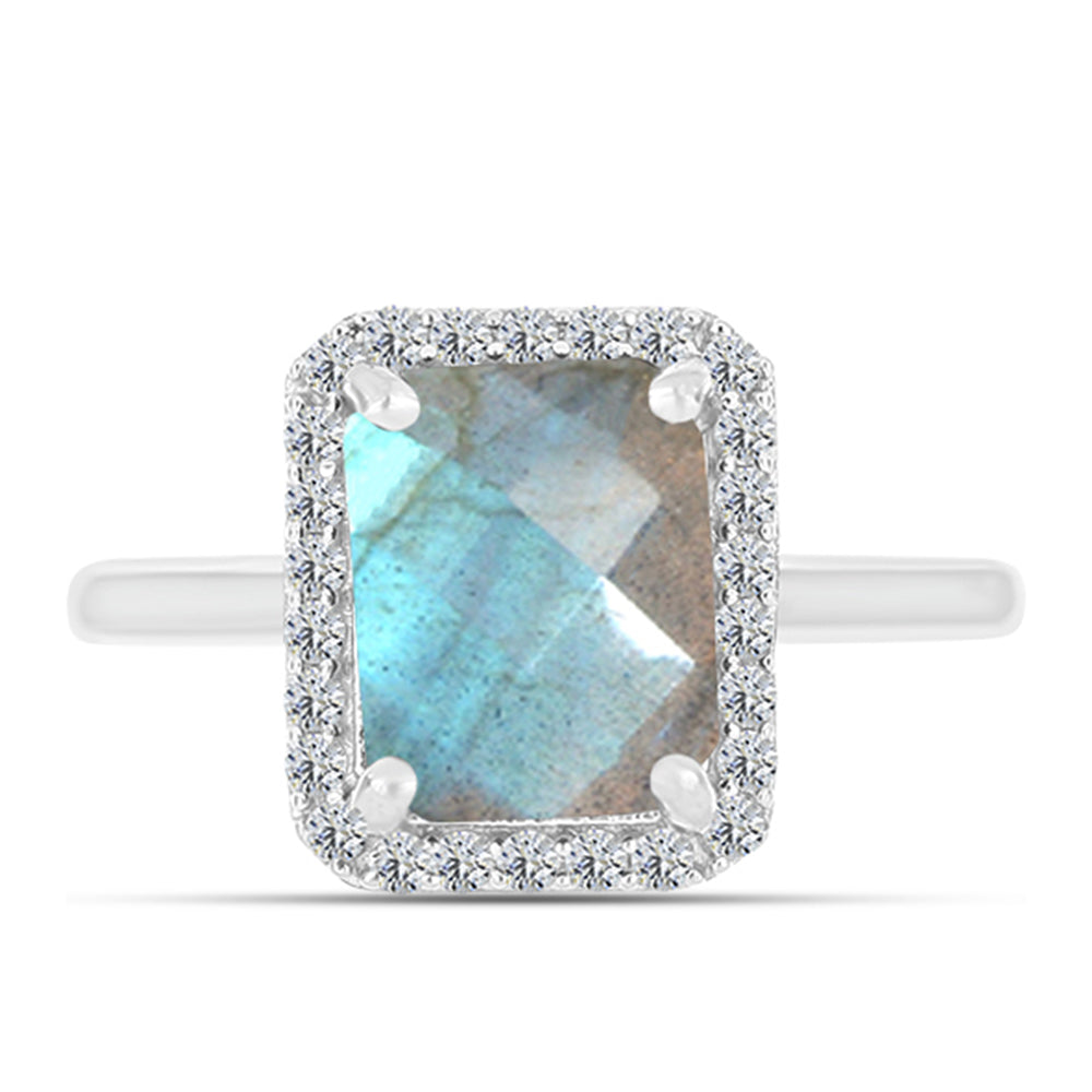 Inel din Argint 925 ( 2.43 grame ) cu Labradorit și Topaz Alb 2.21 Carate