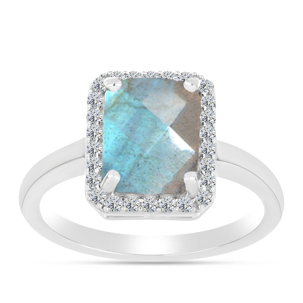 Inel din Argint 925 ( 2.43 grame ) cu Labradorit și Topaz Alb 2.21 Carate 3 