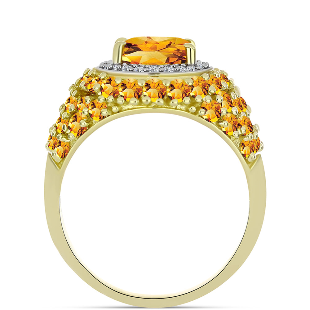 Inel din Argint 925 Placat cu Aur ( 4.37 grame ) cu Citrin Rio Golden și Topaz Alb 4.32 Carate