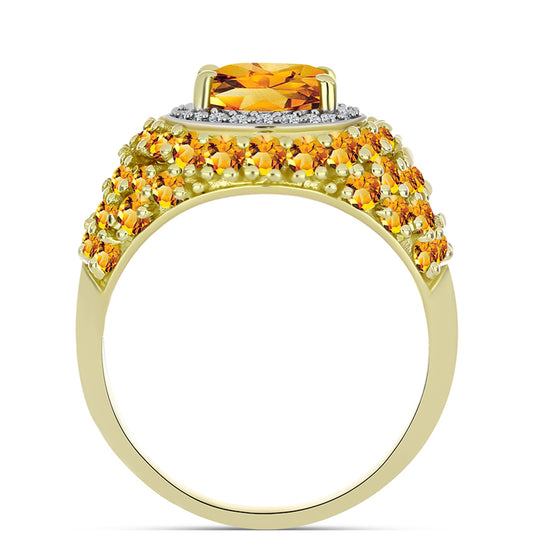 Inel din Argint 925 Placat cu Aur ( 4.37 grame ) cu Citrin Rio Golden și Topaz Alb 4.32 Carate