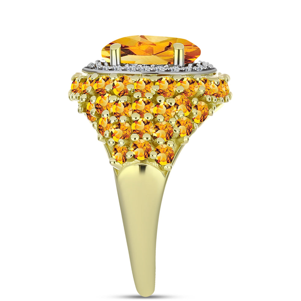 Inel din Argint 925 Placat cu Aur ( 4.37 grame ) cu Citrin Rio Golden și Topaz Alb 4.32 Carate 4 
