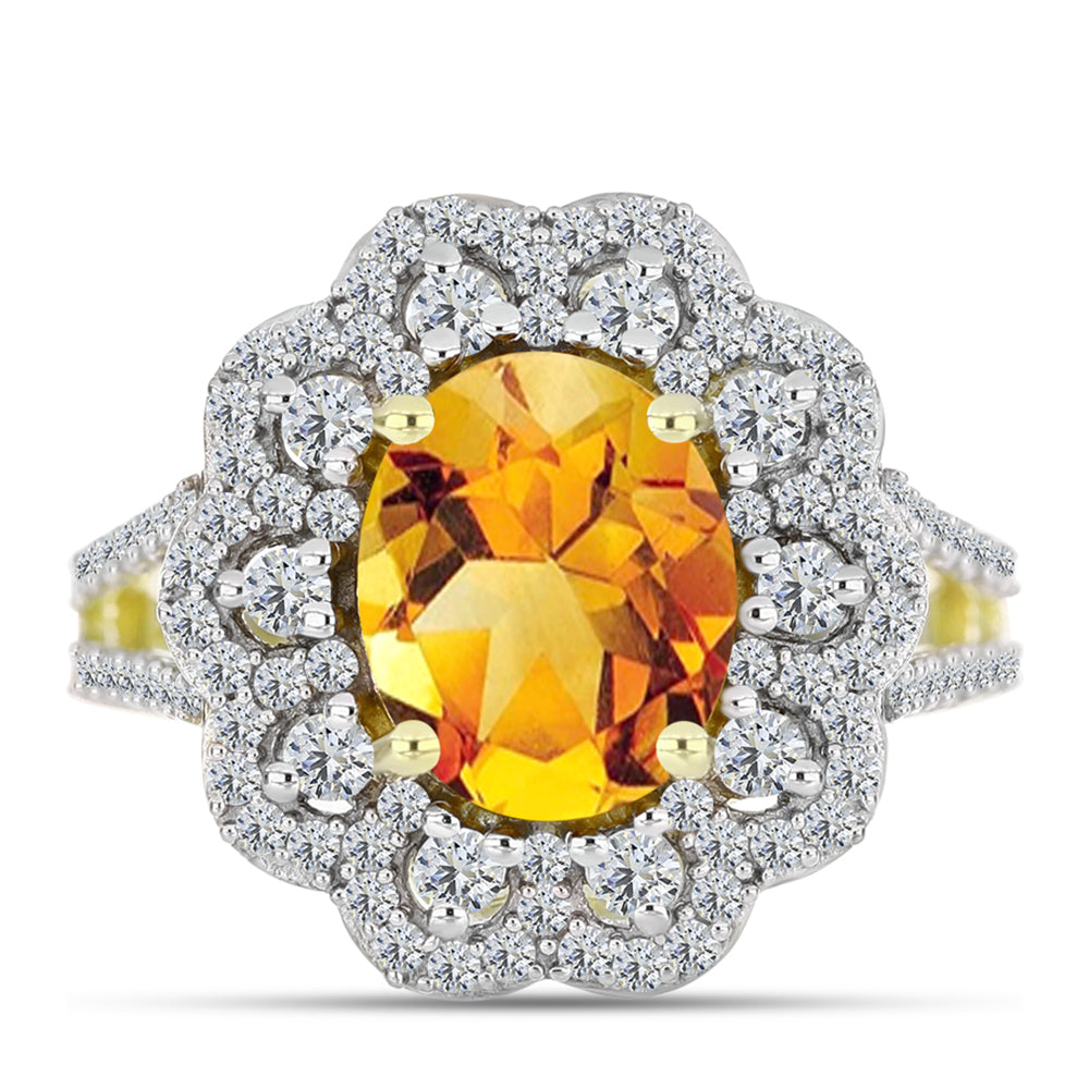 Inel din Argint 925 Placat cu Aur ( 3.37 grame ) cu Citrin Rio Golden și Topaz Alb 3.5 Carate 1 