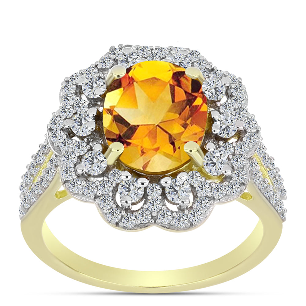 Inel din Argint 925 Placat cu Aur ( 3.37 grame ) cu Citrin Rio Golden și Topaz Alb 3.5 Carate 3 