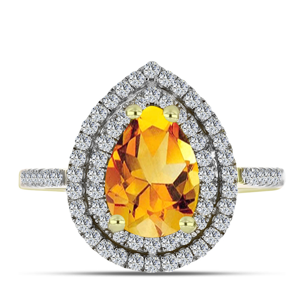 Inel din Argint 925 Placat cu Aur ( 2.72 grame ) cu Citrin Rio Golden și Topaz Alb 2.26 Carate 1 