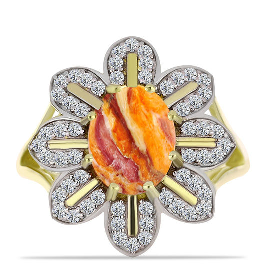 Inel din Argint 925 Placat cu Aur ( 5.18 grame ) cu Jaspul "Lion's Paw" și Topaz Alb 3.23 Carate