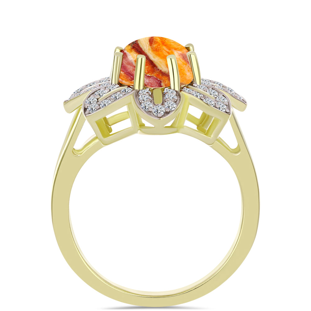 Inel din Argint 925 Placat cu Aur ( 5.18 grame ) cu Jaspul "Lion's Paw" și Topaz Alb 3.23 Carate 2 