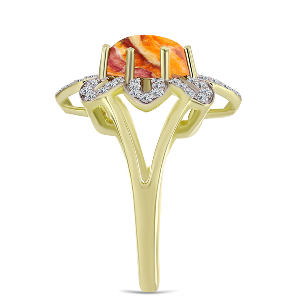 Inel din Argint 925 Placat cu Aur ( 5.18 grame ) cu Jaspul "Lion's Paw" și Topaz Alb 3.23 Carate 4 