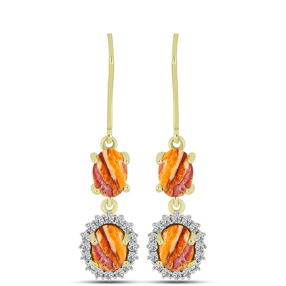 Cercei din Argint 925 Placat cu Aur ( 3.18 grame ) cu Jaspul "Lion's Paw" și Topaz Alb 3.71 Carate