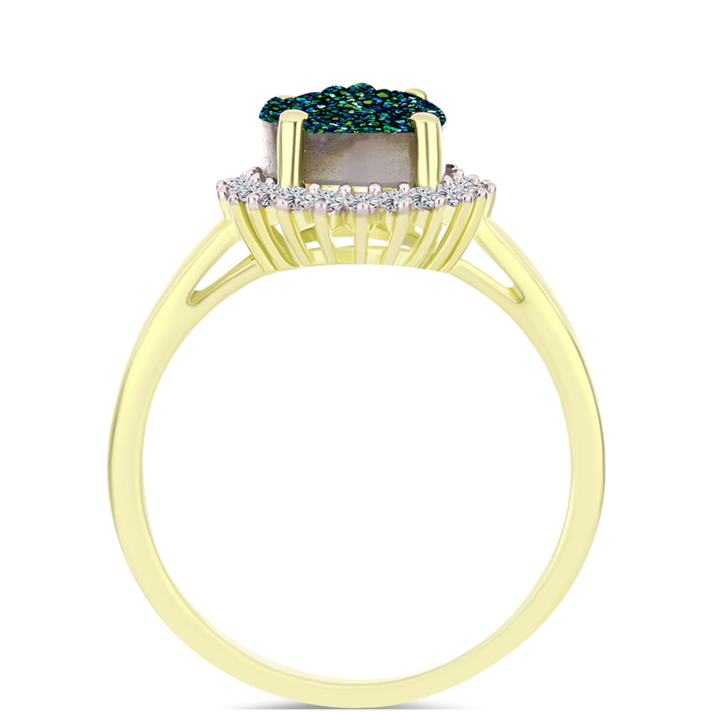 Inel din Argint 925 Placat cu Aur ( 2.62 grame ) cu Drusy Verde și Topaz Alb 3.15 Carate
