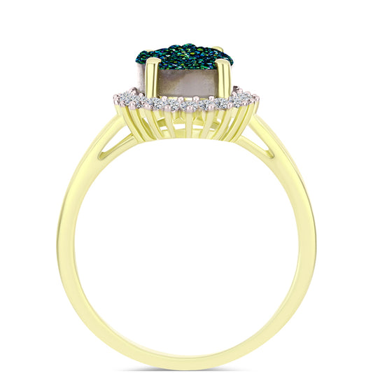 Inel din Argint 925 Placat cu Aur ( 2.62 grame ) cu Drusy Verde și Topaz Alb 3.15 Carate