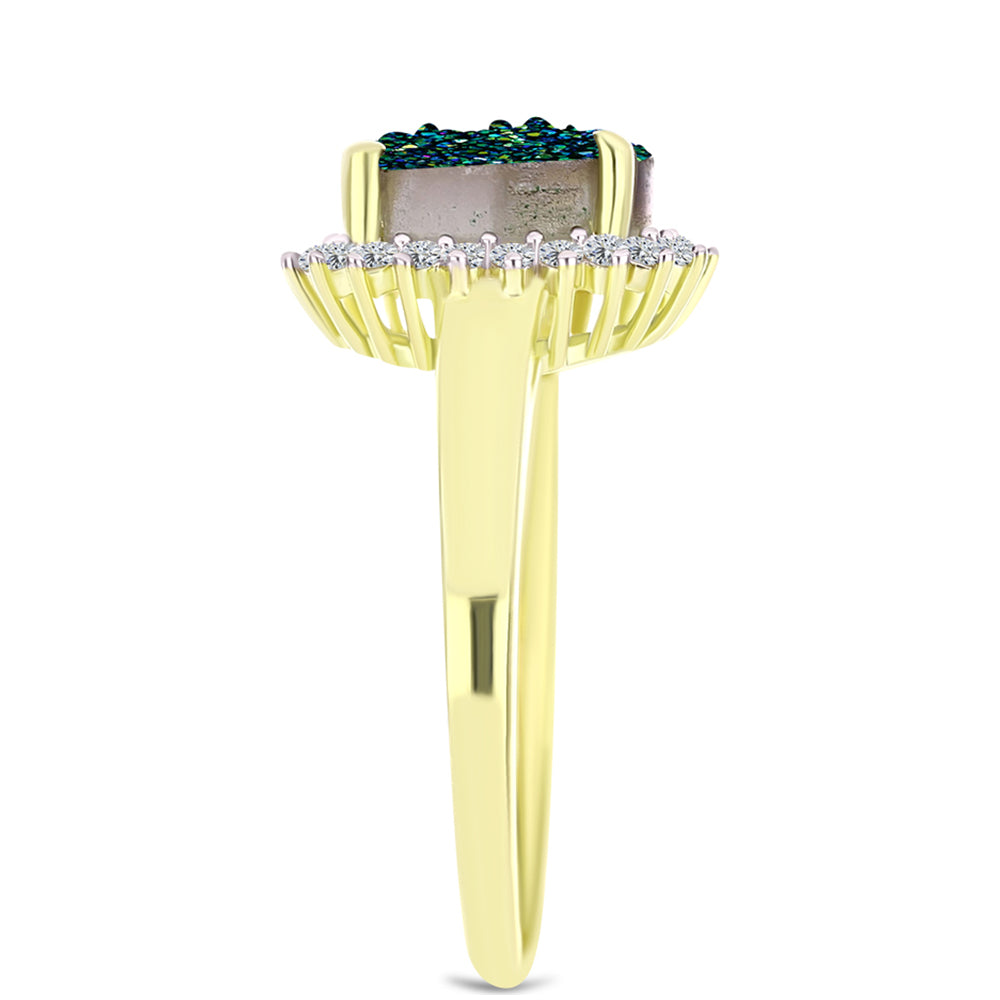 Inel din Argint 925 Placat cu Aur ( 2.62 grame ) cu Drusy Verde și Topaz Alb 3.15 Carate 4 