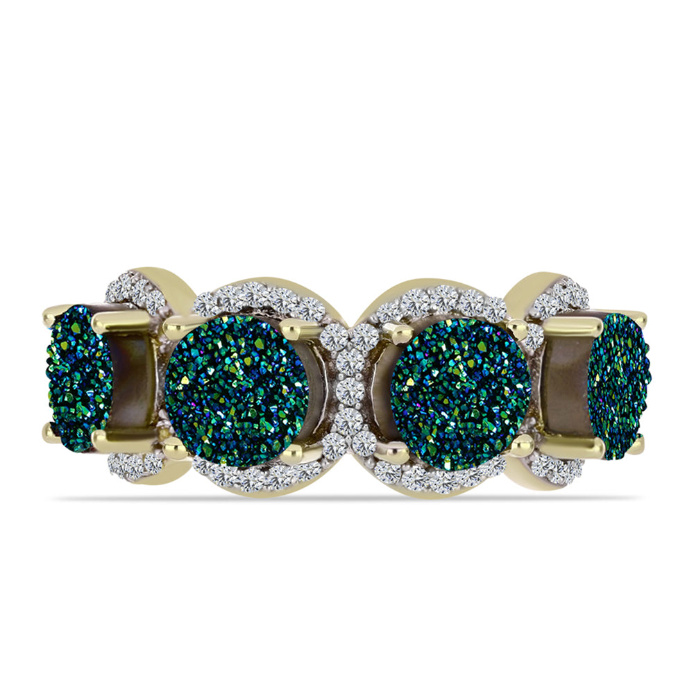 Inel din Argint 925 Placat cu Aur ( 4.47 grame ) cu Drusy Verde și Topaz Alb 6.19 Carate