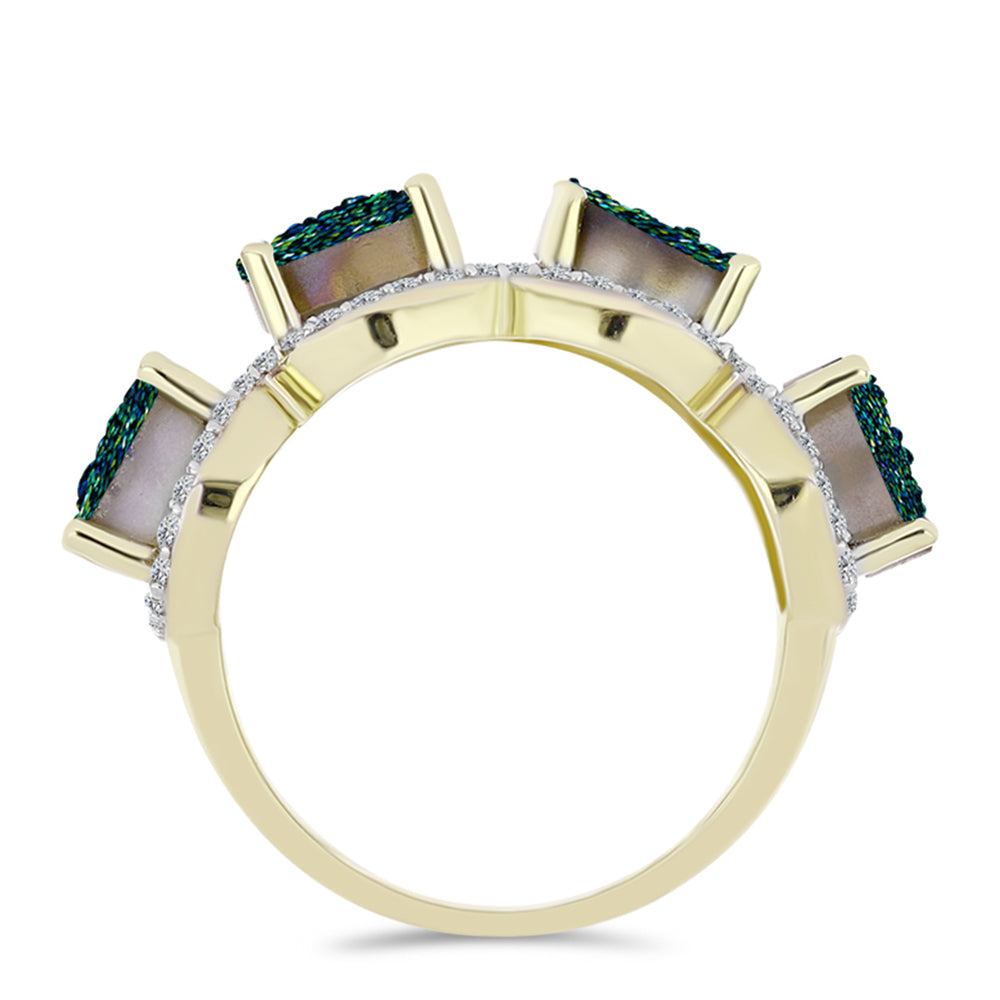 Inel din Argint 925 Placat cu Aur ( 4.47 grame ) cu Drusy Verde și Topaz Alb 6.19 Carate 2 