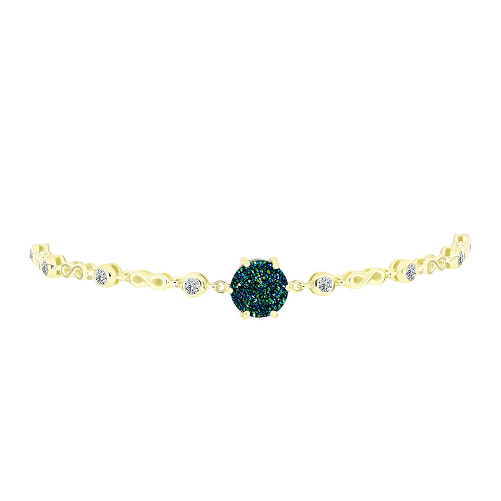 Brățară din Argint 925 Placat cu Aur ( 7.36 grame ) cu Drusy Verde și Topaz Alb 5.13 Carate 2 