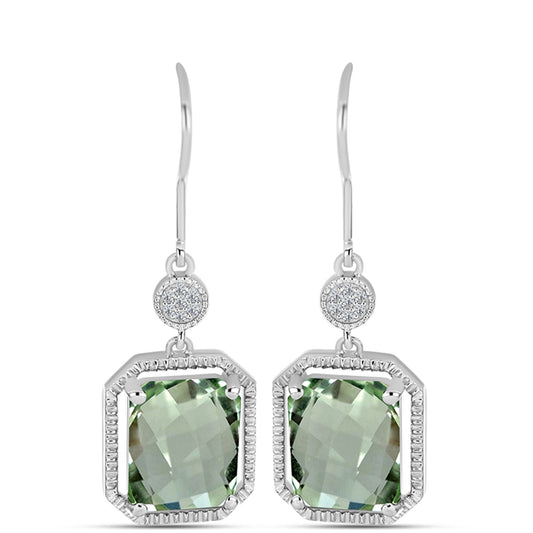 Cercei din Argint 925 ( 4.11 grame ) cu Ametist Verde și Topaz Alb 8.24 Carate