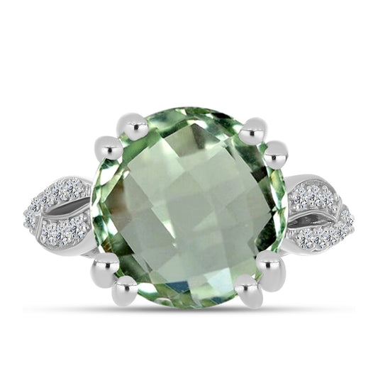 Inel din Argint 925 ( 3.78 grame ) cu Ametist Verde și Topaz Alb 5.67 Carate