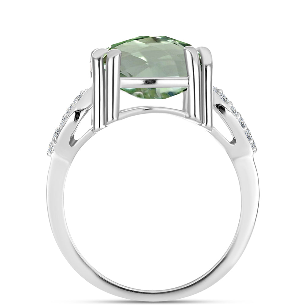 Inel din Argint 925 ( 3.78 grame ) cu Ametist Verde și Topaz Alb 5.67 Carate 2 