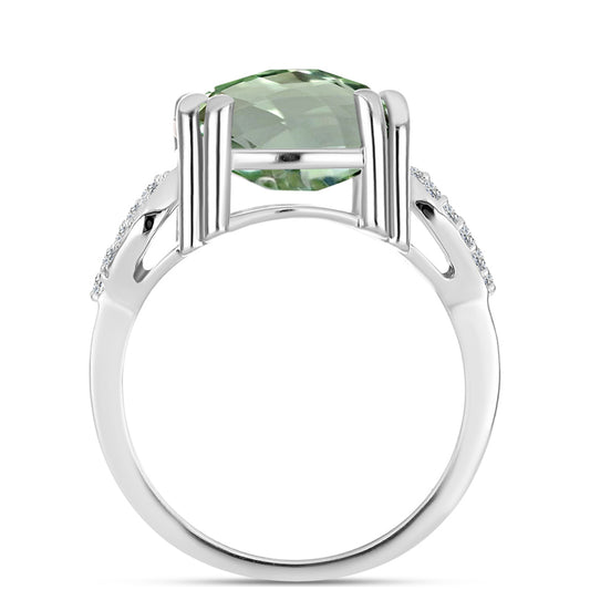 Inel din Argint 925 ( 3.78 grame ) cu Ametist Verde și Topaz Alb 5.67 Carate