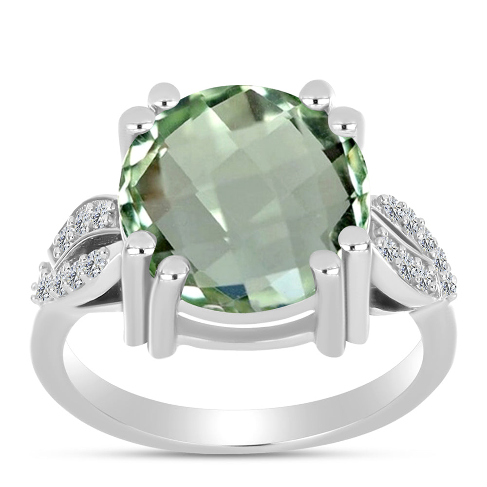 Inel din Argint 925 ( 3.78 grame ) cu Ametist Verde și Topaz Alb 5.67 Carate