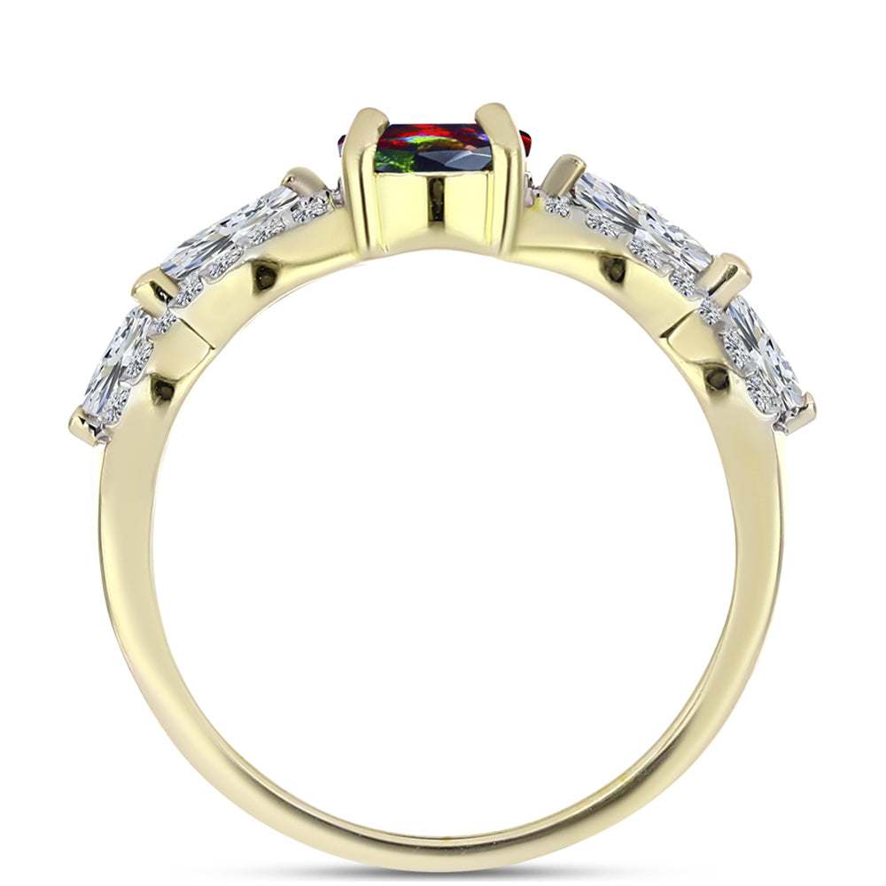 Inel din Argint 925 Placat cu Aur ( 3.1 grame ) cu Opal Etiopian Negru Lega Dembi și Topaz Alb 1.48 Carate