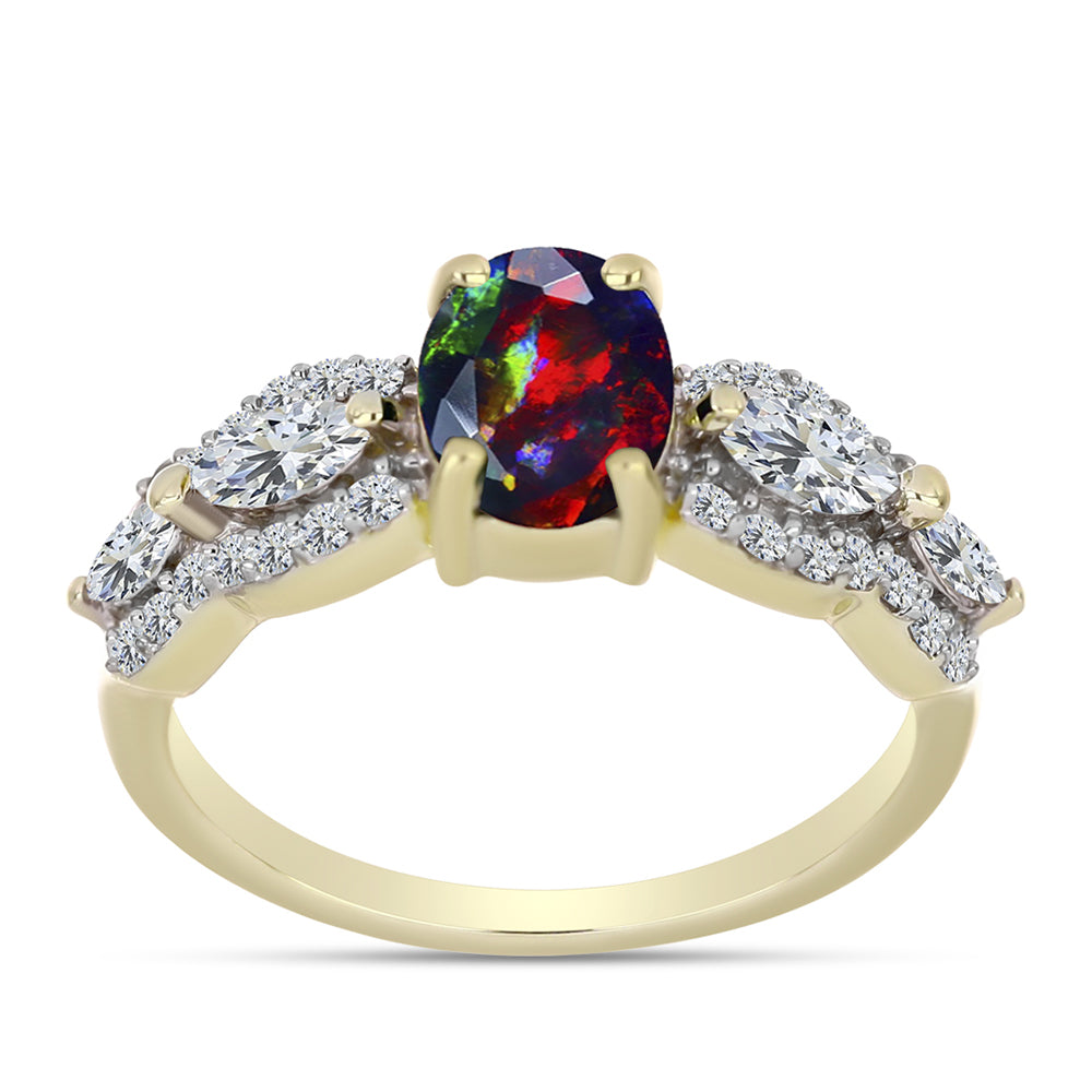 Inel din Argint 925 Placat cu Aur ( 3.1 grame ) cu Opal Etiopian Negru Lega Dembi și Topaz Alb 1.48 Carate 3 
