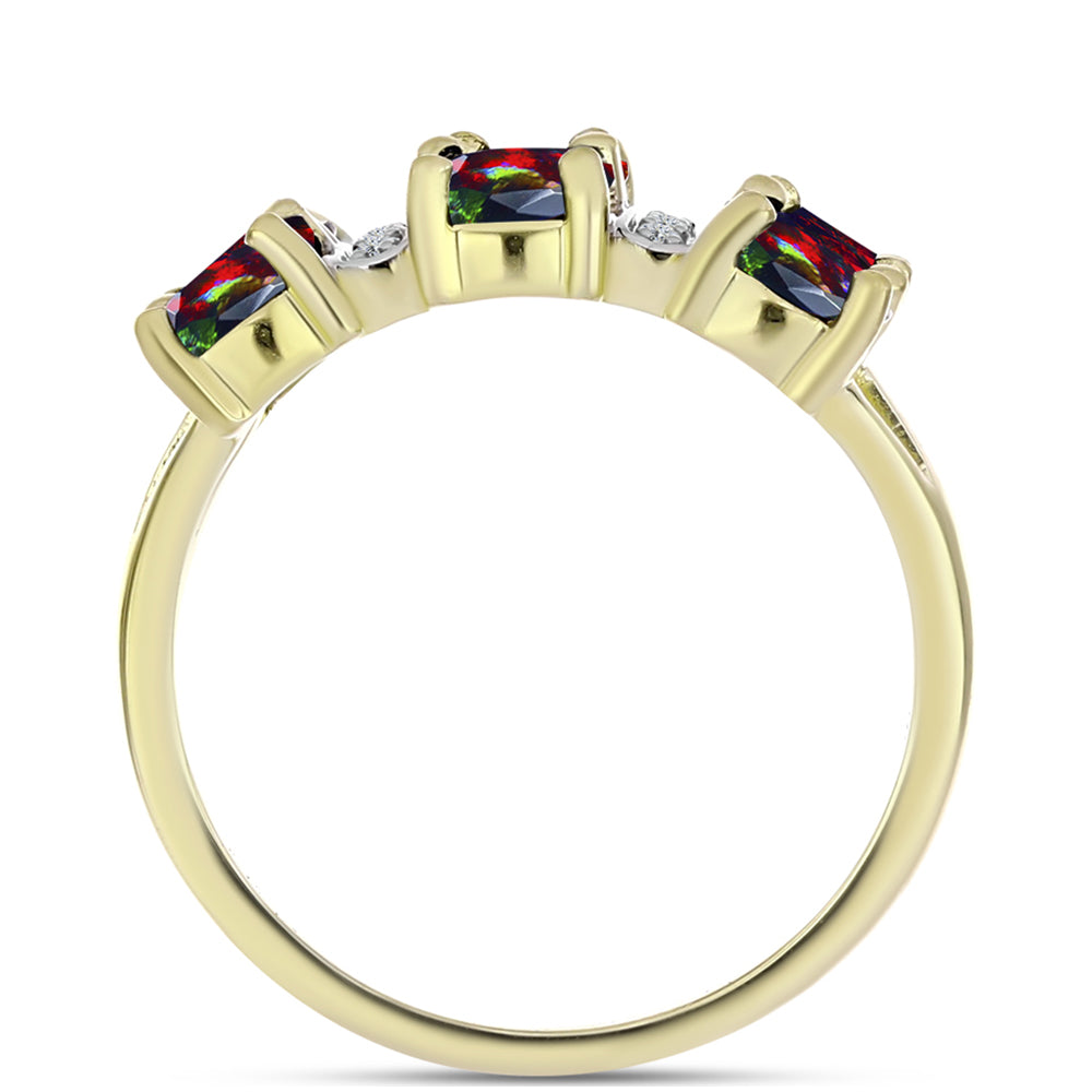 Inel din Argint 925 Placat cu Aur ( 3.39 grame ) cu Opal Etiopian Negru Lega Dembi și Topaz Alb 1.81 Carate