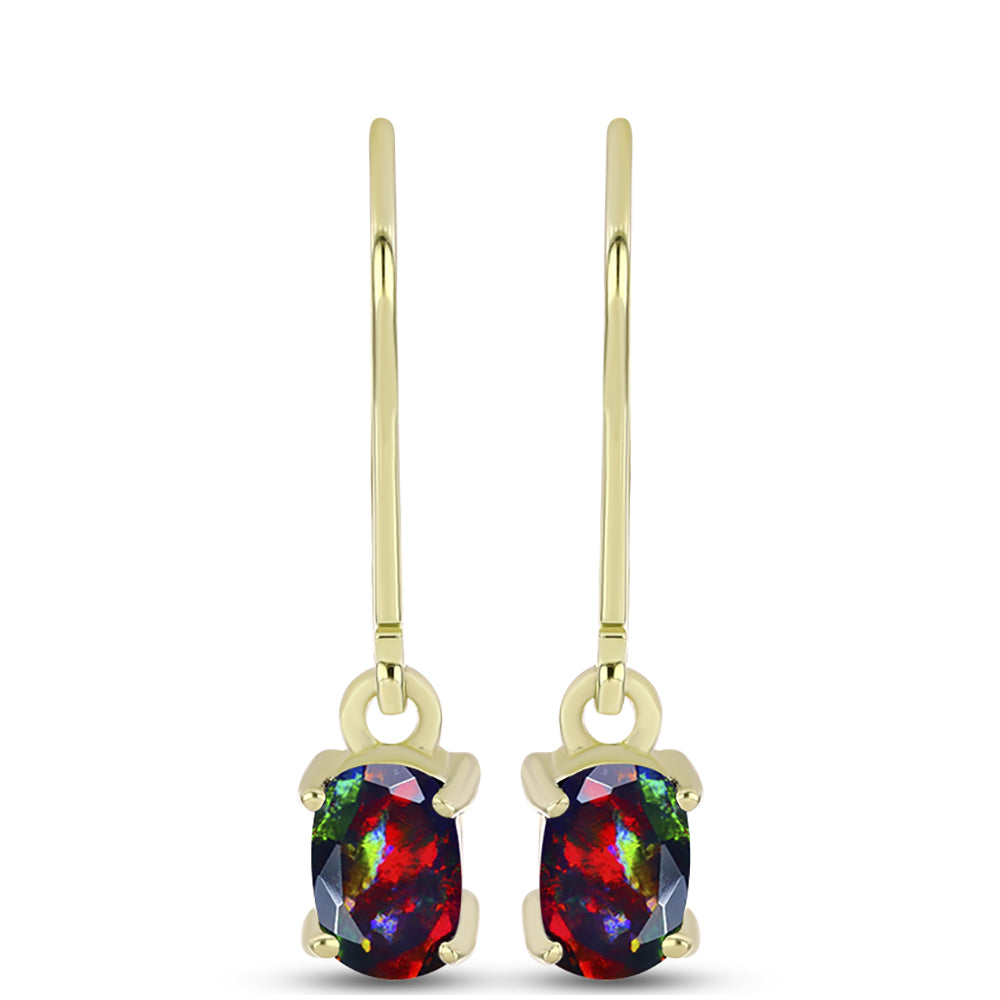 Cercei din Argint 925 Placat cu Aur ( 1.63 grame ) cu Opal Etiopian Negru Lega Dembi 0.62 Carate