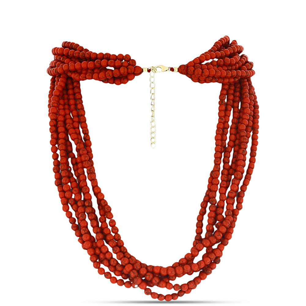 Colier din Argint 925 Placat cu Aur ( 1 grame ) cu Coral Roșu Burete 316.6 Carate 1 