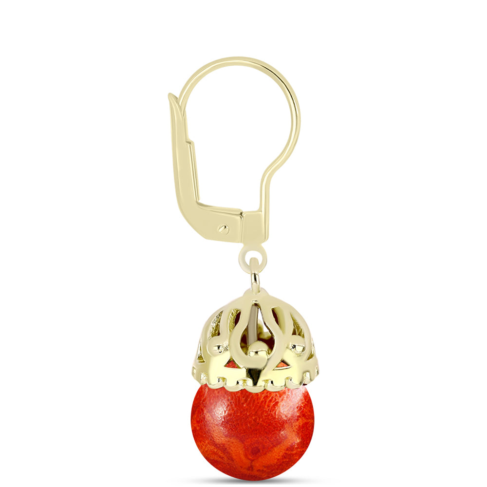 Cercei din Argint 925 Placat cu Aur ( 4.07 grame ) cu Coral Roșu Burete 12.44 Carate 2 