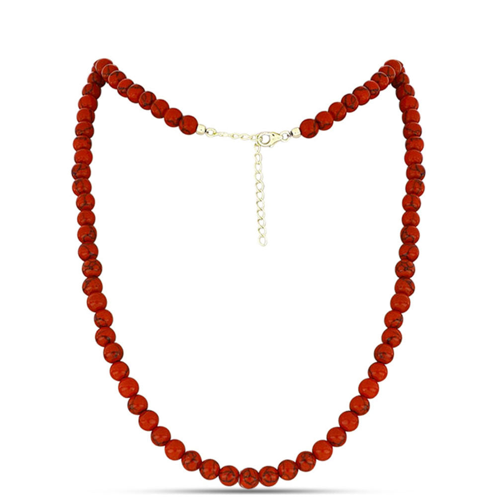 Colier din Argint 925 Placat cu Aur ( 1 grame ) cu Coral Roșu Burete 95.19 Carate 1 