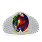 Inel din Argint 925 Placat cu Aur ( 4.39 grame ) cu Opal Etiopian Negru Lega Dembi și Topaz Alb 3.71 Carate