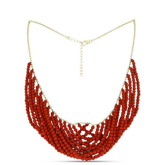 Colier din Argint 925 Placat cu Aur ( 3.45 grame ) cu Coral Roșu Burete 99.72 Carate