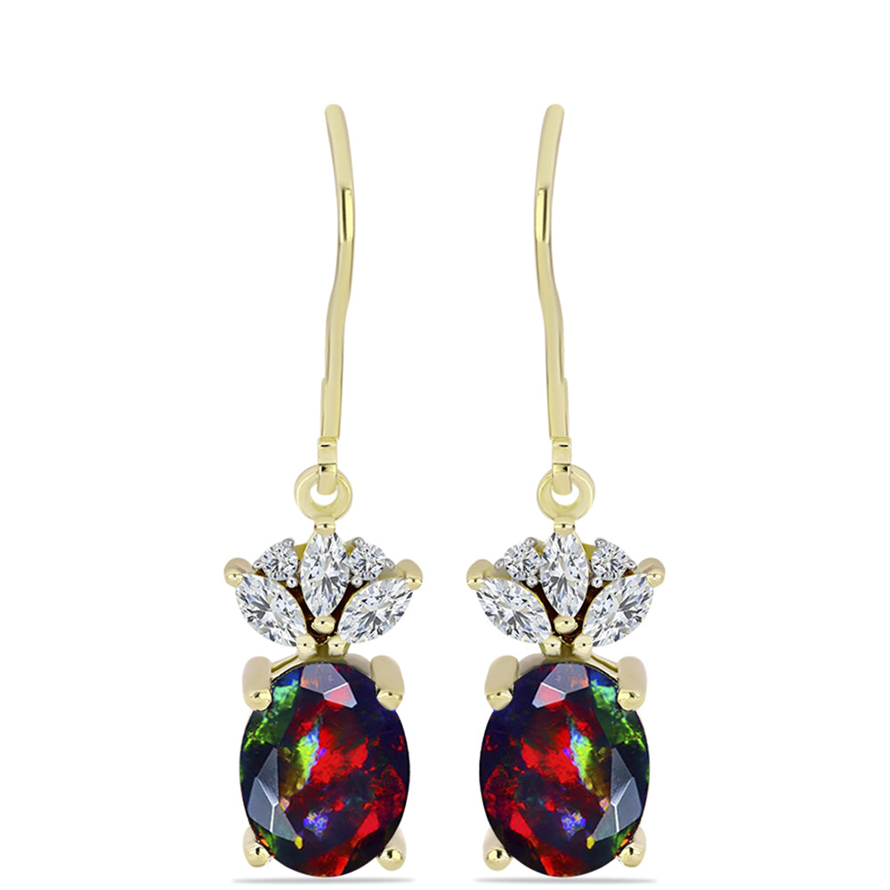 Cercei din Argint 925 Placat cu Aur ( 2.55 grame ) cu Opal Etiopian Negru Lega Dembi și Topaz Alb 2.68 Carate 1 