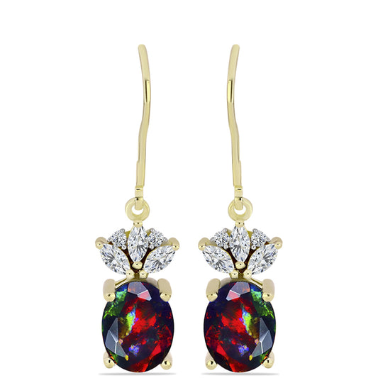 Cercei din Argint 925 Placat cu Aur ( 2.55 grame ) cu Opal Etiopian Negru Lega Dembi și Topaz Alb 2.68 Carate