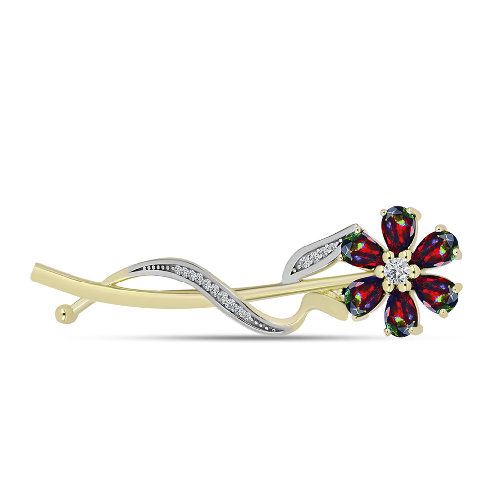 Broşă din Argint 925 Placat cu Aur ( 5.33 grame ) cu Opal Etiopian Negru Lega Dembi și Topaz Alb 1.75 Carate