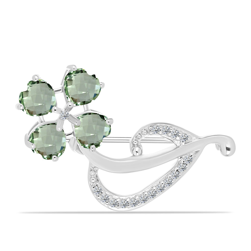 Broşă din Argint 925 ( 3.19 grame ) cu Ametist Verde și Topaz Alb 2.14 Carate