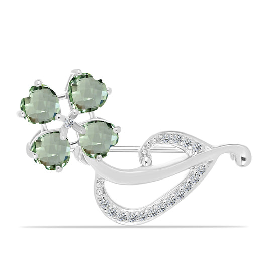 Broşă din Argint 925 ( 3.19 grame ) cu Ametist Verde și Topaz Alb 2.14 Carate