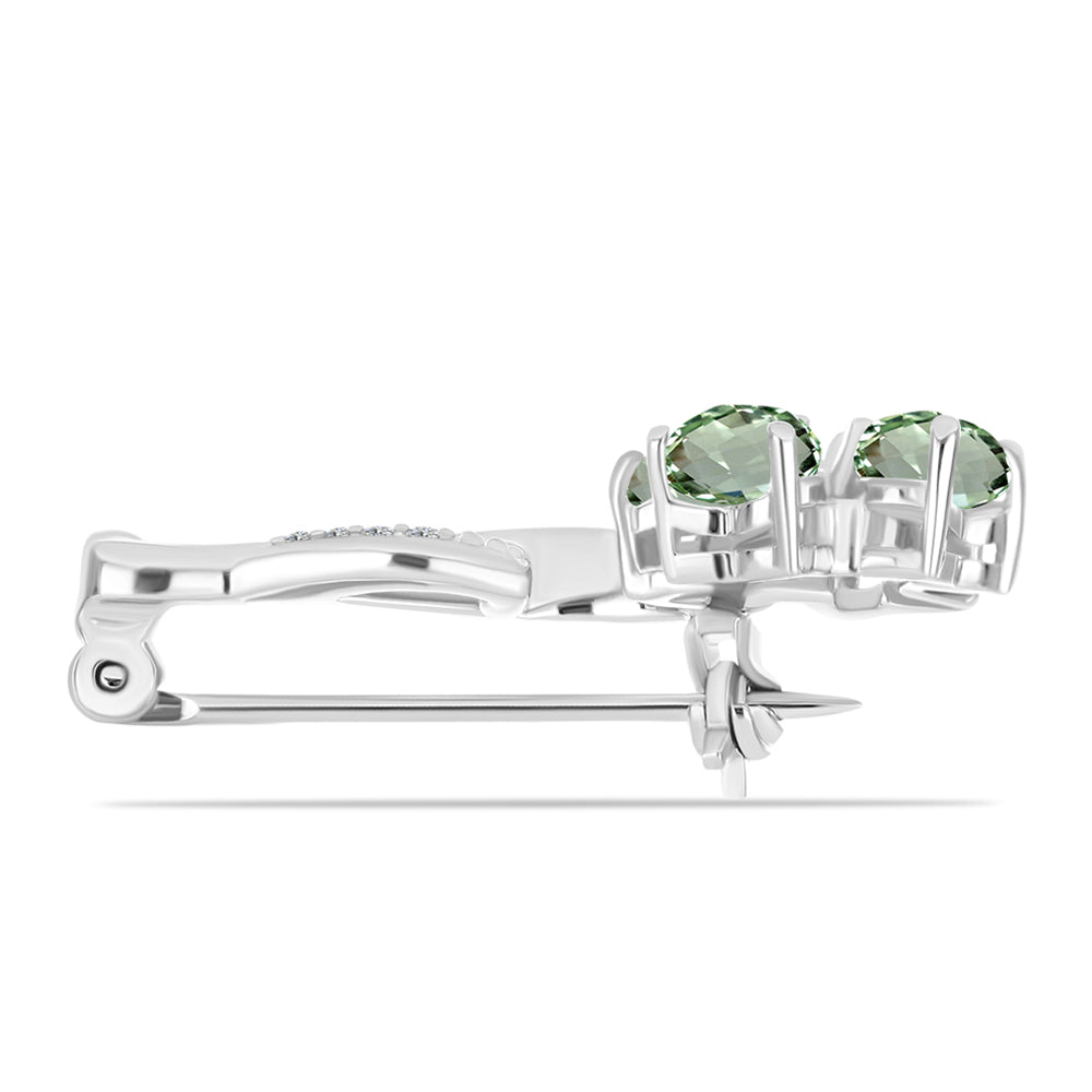 Broşă din Argint 925 ( 3.19 grame ) cu Ametist Verde și Topaz Alb 2.14 Carate 2 