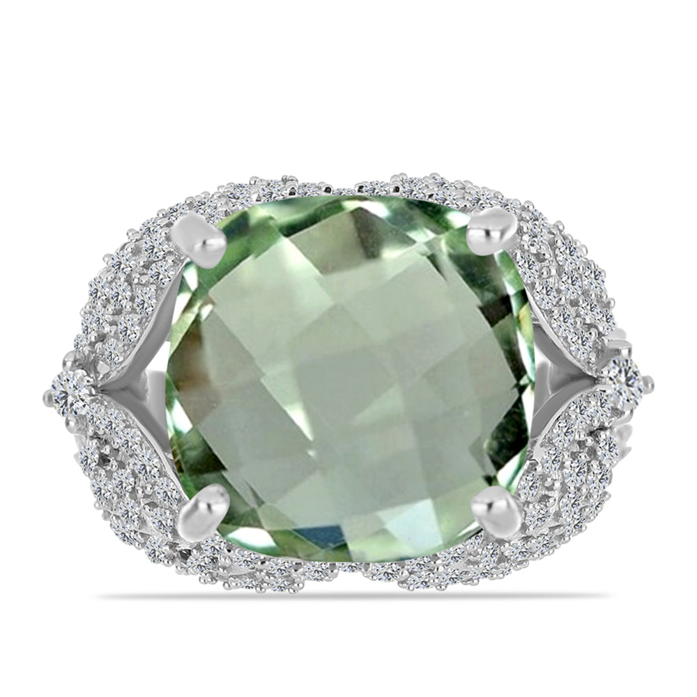 Inel din Argint 925 ( 7.75 grame ) cu Ametist Verde și Topaz Alb 10.58 Carate 1 