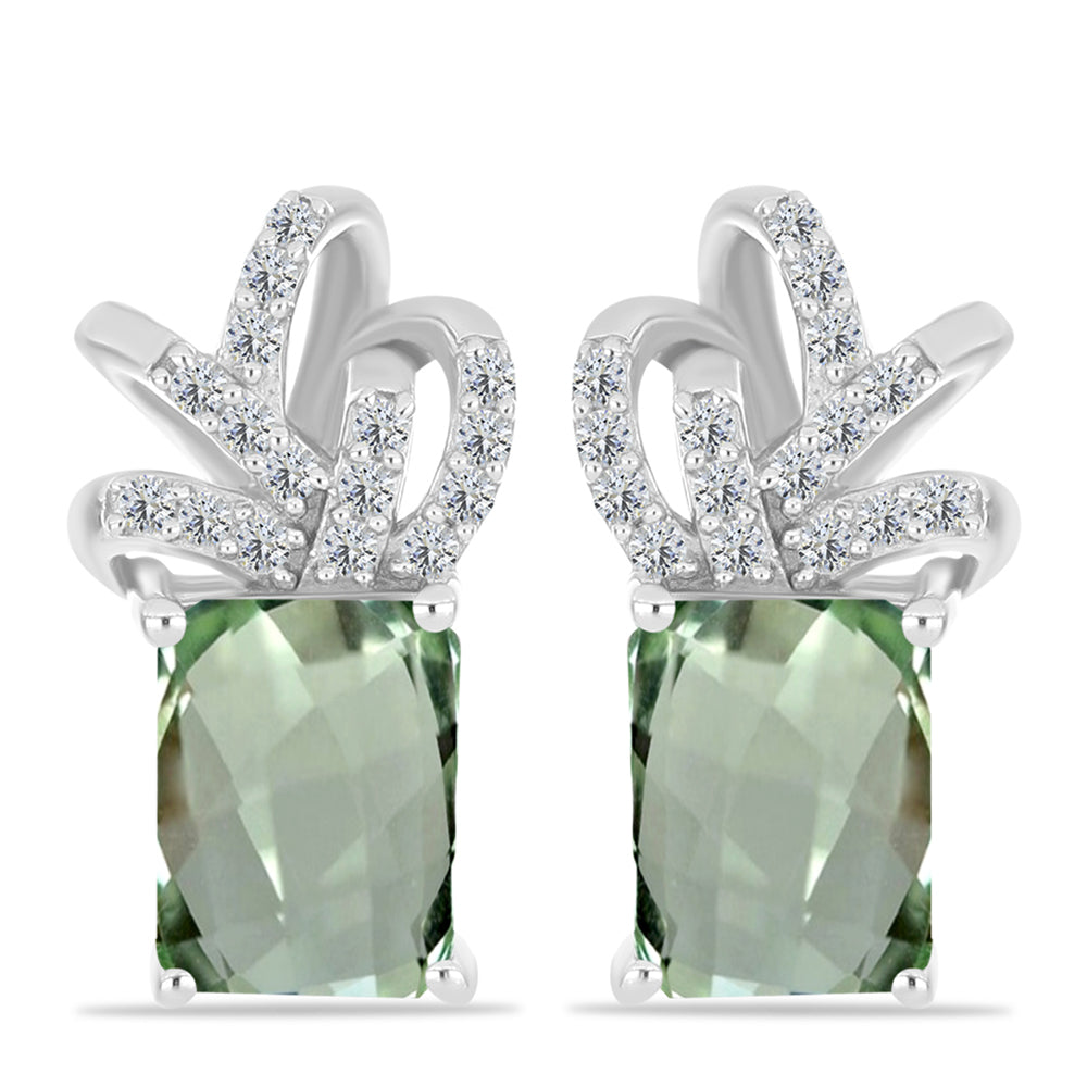 Cercei din Argint 925 ( 3.11 grame ) cu Ametist Verde și Topaz Alb 3.21 Carate 1 